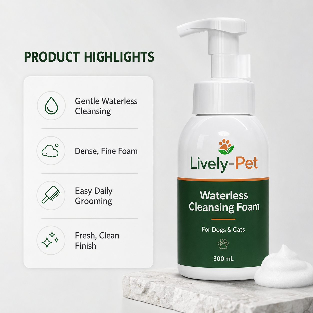 Private label waterless foam shampoo for dogs and cats